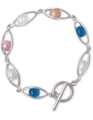 CleverSilvers Multi Color Briolette Balls In Oval Shape Sterling Silver Bracelet