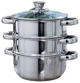 Cookworks 3 Tier Steamer 18 CM Diameter With Lid - Stainless Steel