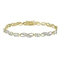 18k Gold Overlay Sterling Silver Genuine Blue Topaz Fancy Link Bracelet w/ Diamond-Accent, 7.25"