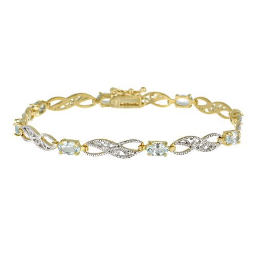 18k Gold Plated Sterling Silver Blue Topaz Fancy Link Bracelet with Diamond-Accent, 7.25