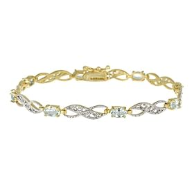 18k Gold Overlay Sterling Silver Genuine Blue Topaz Fancy Link Bracelet w/ Diamond-Accent, 7.25
