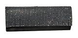Sienna Black Diamante Studded Flapover Clutch Bag in Satin