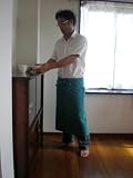 MOM Kitchen オリジナルエプロン　男性用　ギャルソン　ターコイズブルー