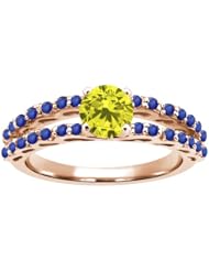 1.12 Ct Round Canary Diamond Blue Sapphire 14K Rose Gold Ring