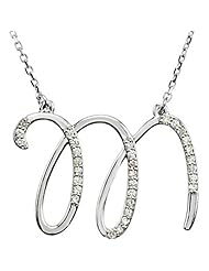 14K White Gold Diamond Initial Necklace "M" -- LIFETIME WARRANTY