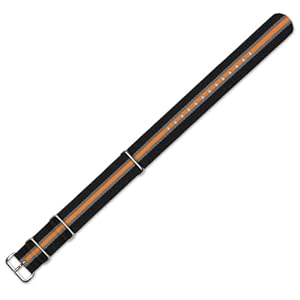 NATO Ballistic Nylon Watch Band - Black with Grey & Orange stripes - 20mm (Watch)