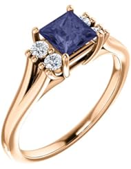 18K Rose Gold 5.00x5.00mm Princess Cut Iolite and Diamond Ring -- LIFETIME WARRANTY