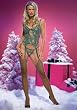 Christmas 2PC Lurex Lace Bustier Sexy Lingerie Intimate Apparel with Velvet Elastic Trim and Garter Belt G-String