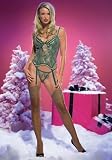Christmas 2PC Lurex Lace Bustier Sexy Lingerie Intimate Apparel with Velvet Elastic Trim and Garter Belt G-String