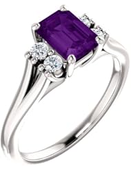 18K White Gold 7.00x5.00mm Emerald Cut Chatham Created Alexandrite and Diamond Ring -- LIFETIME WARRANTY