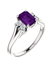 10K White Gold 7.00x5.00mm Emerald Cut Chatham Created Alexandrite and Diamond Ring -- LIFETIME WARRANTY