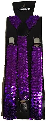 Peylos Fashion Sequins Adjustable Y-shap Suspenders for Men and Women Purple Sequins