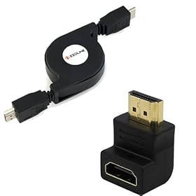 EZOLink 3FT Retractable HDMI Cable + HDMI Right Angle Adapter for HDTV , Plasma TV , LCD TV , Bluray DVD , HD DVD , PS3 , XBOX 360 and more
