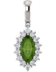 14K White Gold 10.00x5.00mm Marquise Cut Green Tourmaline and Diamond Pendant -- LIFETIME WARRANTY