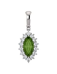 18K White Gold 10.00x5.00mm Marquise Cut Green Tourmaline and Diamond Pendant -- LIFETIME WARRANTY
