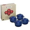 Le Creuset Stoneware Petite Round Casseroles Gift Set of 4, Graded Blue, 0.25 Litre