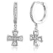 Sterling Silver Earrings Cubic Zirconia CZ Hoop Huggie Earrings with A Cross Drop - Ideal Gift For Anniversary, Engagement, Wedding, Birthday, Romantic For Her