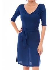 V-neck Rayon Lace-Up Elbow Length Sleeves Tunic  With a Sash 