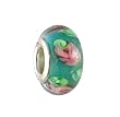 Pandora Style Charm Bead (Z451) - Glass (13mm x 8mm) (fits Troll too) ~ Blue with Pink Flowers and Green Leaves