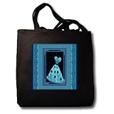 Tiffany and cobalt blue flowered dress with stars and striped and damask ribbon frames - Black Tote Bag 14w X 14h X 3d