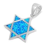 Sterling Silver Pendant in Lab Created Opal - Star of David - Pendant Height: 22mm