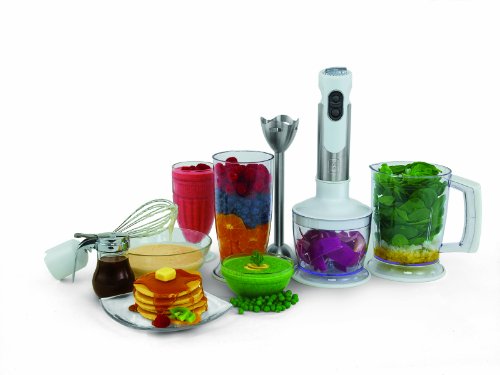 Wolfgang Puck WPIB2020W Stainless-Steel Immersion Handheld Blender with Attachments, White