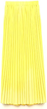 Imixbox Women's Pleated Maxi Skirts Chiffon Floor-Length Large Yellow