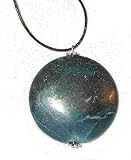 Big Round Genuine Turquoise Pendant In Deep Blue With Sterling Silver On Black Leather Cord Necklace 18