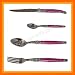 Authentic French LAGUIOLE - 24 pcs flatware set - PINK color - in HEAVIER 25/10 stainless steel - blade : 2.5 mm thick (very sturdy !) - knives + soup spoons + dessert/coffee spoons + large forks (official Jean Dubost COMPLETE full family quality dinner table cutlery setting for 6 people - dishwasher safe - gift-wrap available! - direct from FRANCE)