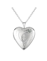 Sterling silver 0.01ct White Diamonds Heart Shaped Locket w/ Dia Necklace (G-H, SI1-SI2)