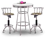 Chrome Bar Table & 2 Chrome Adjustable 24"-29" Zebra Brown Faux Fur Fabric  ....