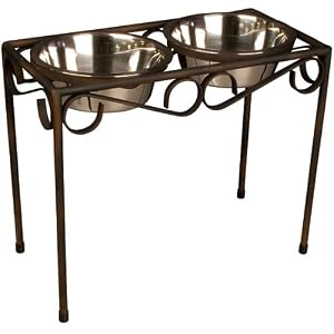 Bowls in Raised Iron Feeder - Rustic Brown (M)