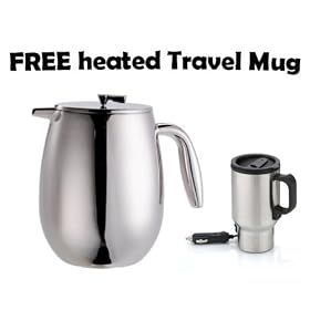 Bodum Columbia Thermal 48-Ounce Stainless-Steel Coffee Press With FREE 16 oz. Stainless Steel 12V Heated Travel Mug