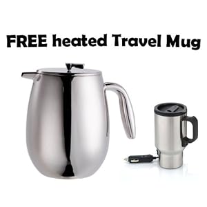 Bodum Columbia Thermal 48-Ounce Stainless-Steel Coffee Press With FREE 16 oz. Stainless Steel 12V Heated Travel Mug