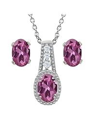 1.93 Ct Oval Pink Tourmaline 14K White Gold Pendant Earrings Set