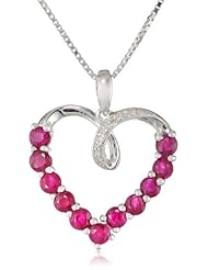 Sterling Silver Ruby and Diamond-Accented Heart Pendant Necklace, 18"