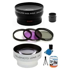 SAVEOnS Canon G5 Lens & Filter Set Includes 2x Telephoto & 0.45x Wide Angle Lens + 3 Piece Filter Kit + Mini Tripod + LCD Screen Protectors + Camera Cleaning Kit + Tube Adapter