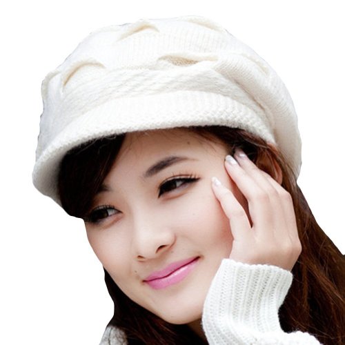 HINDAWI New Fashion Autumn Winter Cap Lady Wool Beret Hat with Visor (Beige)