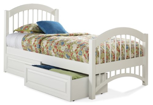 Windsor Twin Platform Bed with Matching Footboard, White with 2 Raised Panel Bed Drawers