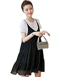 【TPGROWIN】 マタニティ ウェア ワンピース ドレス 2枚セット カジュアル 産前 産後 外出着 妊婦服 ゆったり 夏 全3色 (L, ブラック)