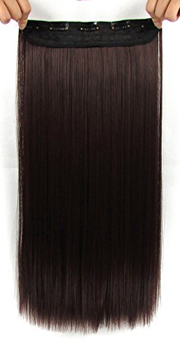 Beaute Galleria - 22 Inches Clip In Synthetic Hair Extensions (Straight) (Dark Brown)