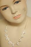 Sterling Silver White Simulated Pearl Necklace with Crystals and Rhinestone Pendant and Matching...