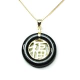 Gold Plated Sterling Silver Charcoal Chinese Jade Circle Pendant with Center “Good Luck” Character Reviews