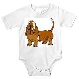 Onesie with hound, standing, dog, wagging, brown