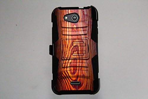 For Microsoft Lumia 735 Armor Hybrid Case Silicone Cover Kick Stand LuxGuard Holster+[WORLD ACC®] LCD Screen Protector+Stylus+Dust Cap (Wood Print/Black)