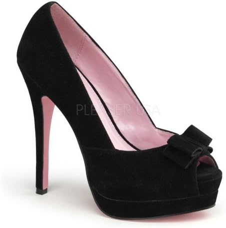 Previously Sold but brand new, 5 1/4 inch Heel, 3/4 inch Platform Peep Toe Pump W/ Bow Accent Black Sueded Pu 7 US