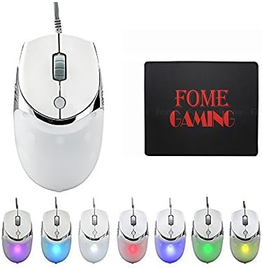 USB Wired Gaming Mouse ,FOME GAMING Colorful Translucent Optical USB Wired Gaming Mouse Mice 1000/1600 DPI Adjustable 7 Color Backlight Recycle 4 Buttons for Laptop PC White+ FOME GAMING Mouse Pad