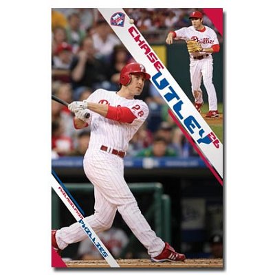 Philadelphia Phillies (Chase Utley In Action) Sports Poster Print - 24x36 custom fit with RichAndFramous Black 24 inch Poster Hangers