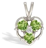 14K White Gold Genuine Heart Peridot and Diamond Pendant
