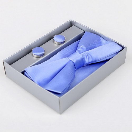 Blue soild Silk Pre-tied Bowtie, Cufflinks,Handkerchiefs Present Box Set LightSkyBlue cheap BT2017